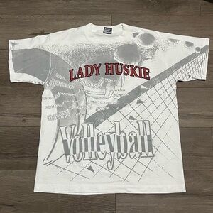 Vintage 1994 Lady Huskies white AOP volleyball sports tshirt